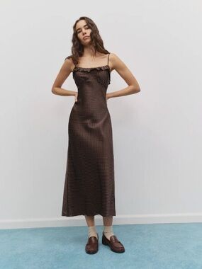 NEW Reformation Aribella Silk Ruffle Polka Dot Dress Size S